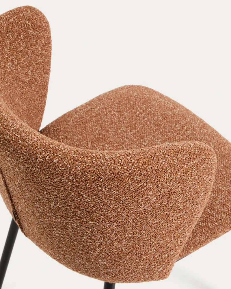 Ciselia terracotta thick chenille stool with black legs 65cm