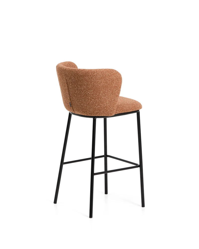 Ciselia terracotta thick chenille stool with black legs 75cm