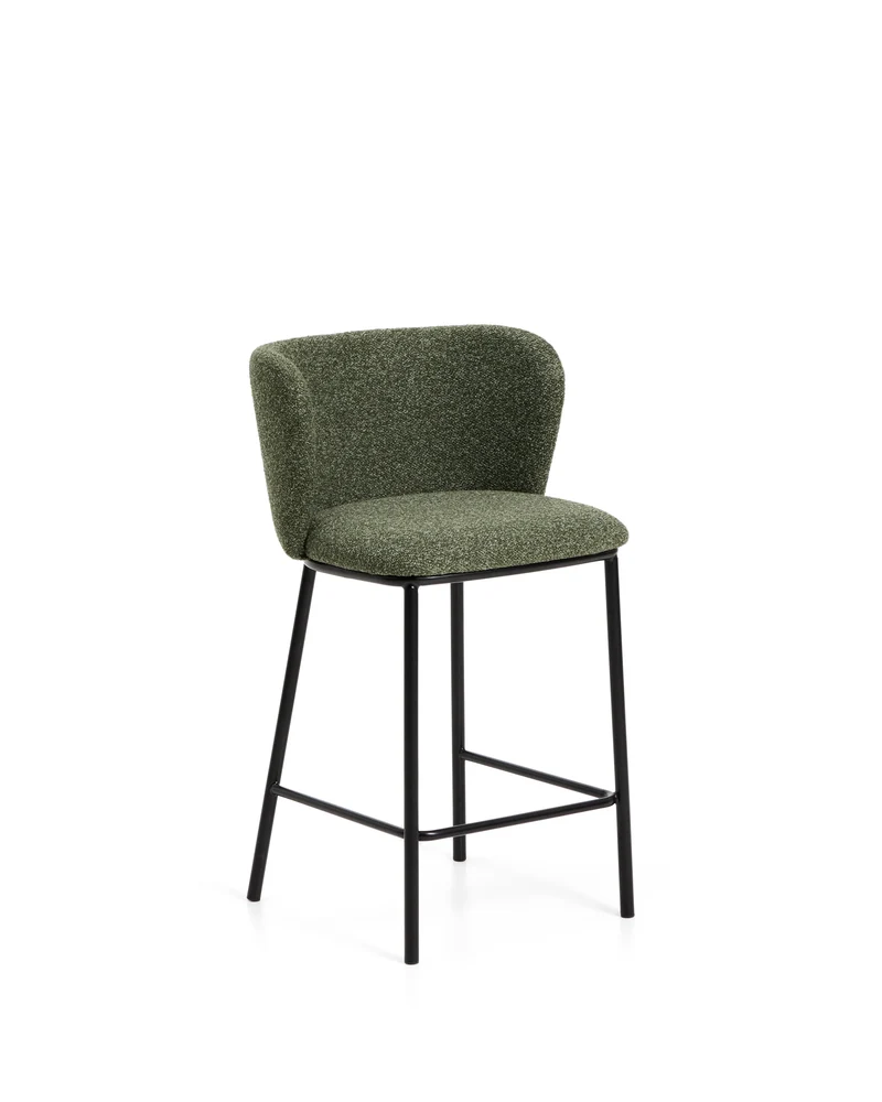 Ciselia dark green thick chenille stool with black legs 65cm