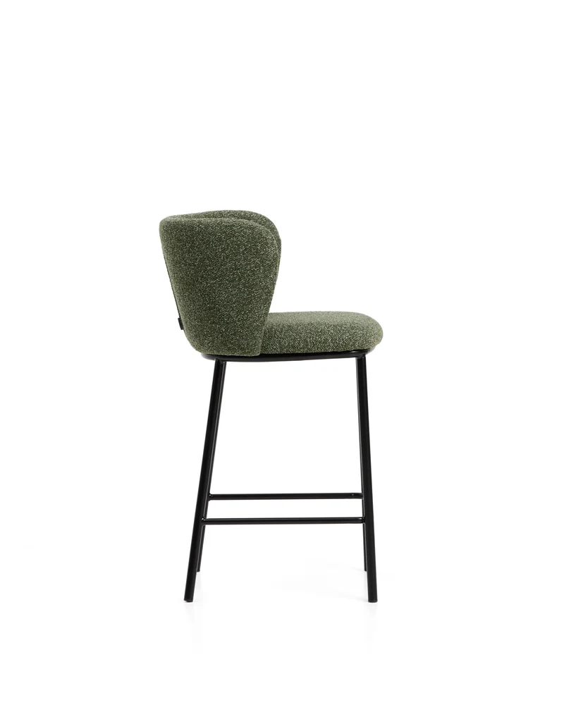 Ciselia dark green thick chenille stool with black legs 65cm