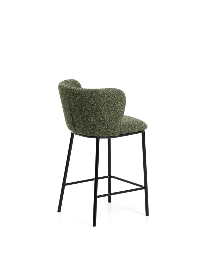 Ciselia dark green thick chenille stool with black legs 65cm