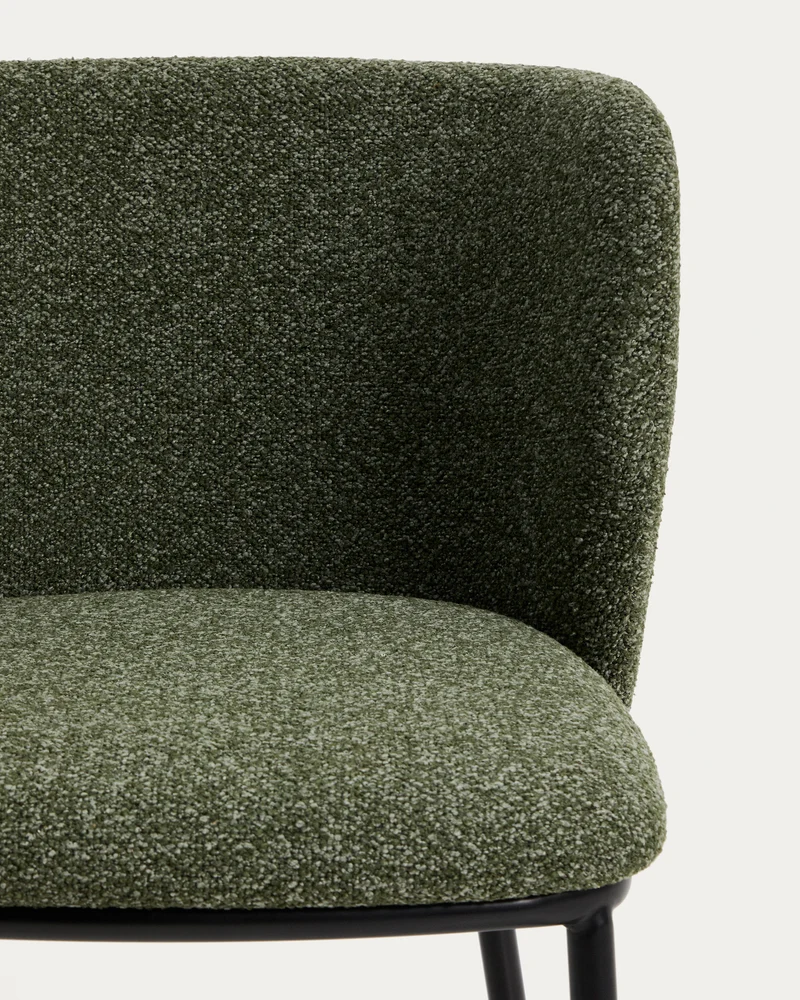 Ciselia dark green thick chenille stool with black legs 65cm