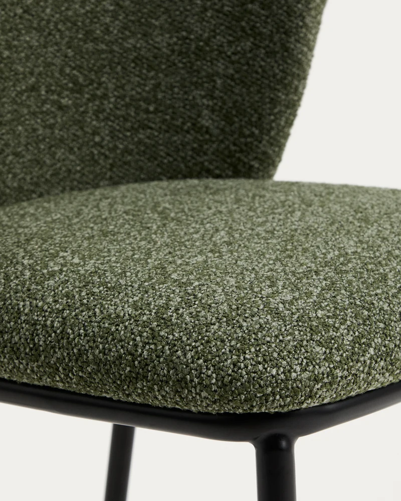 Ciselia dark green thick chenille stool with black legs 65cm