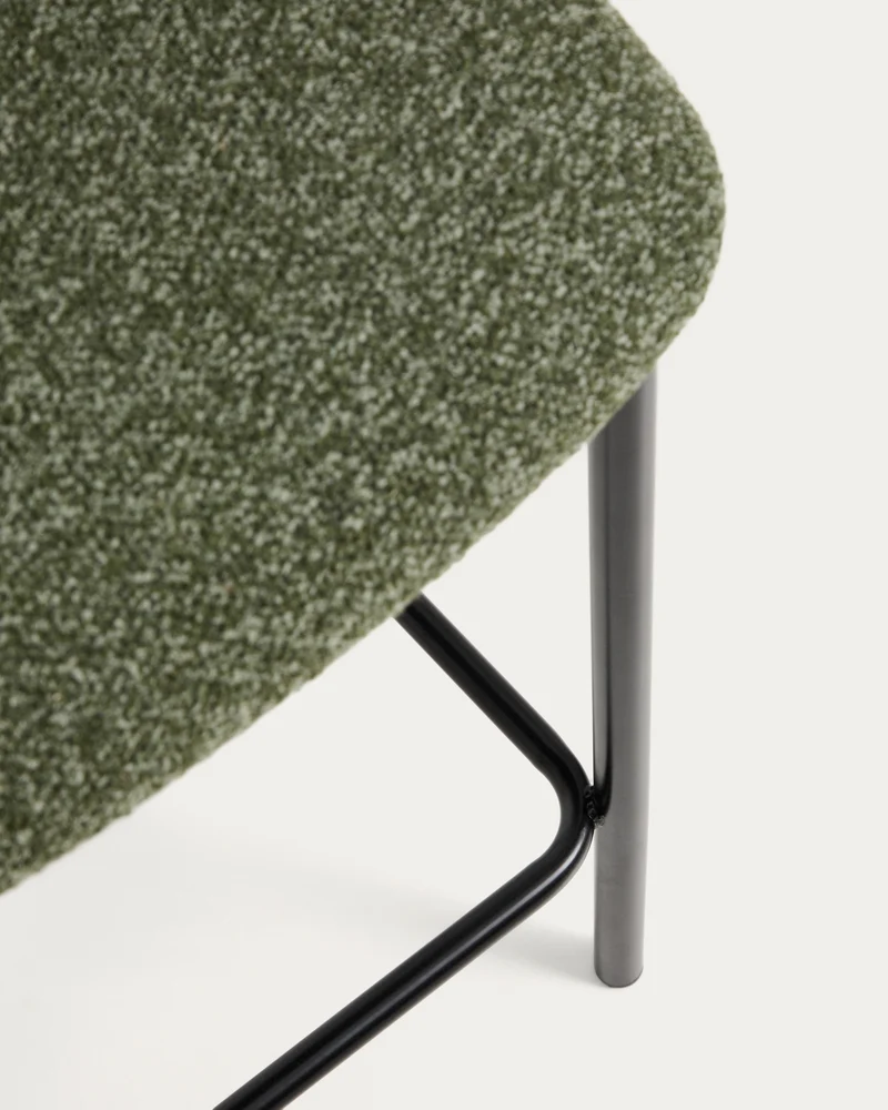 Ciselia dark green thick chenille stool with black legs 65cm