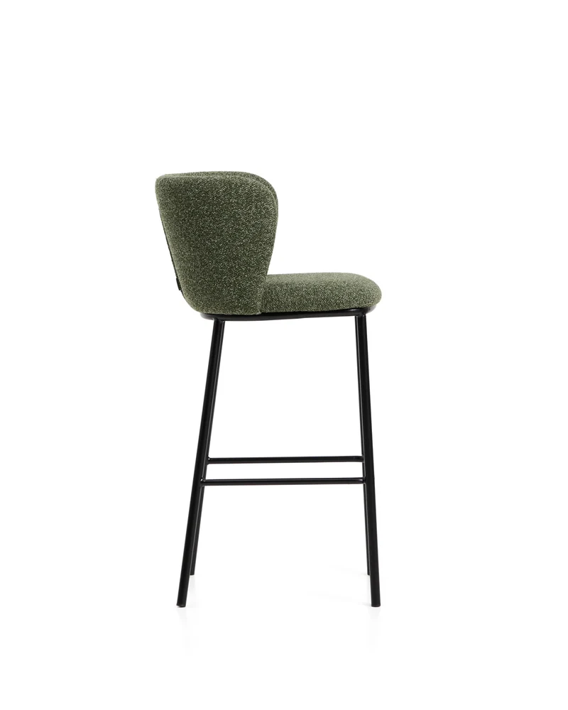Ciselia dark green thick chenille stool with black legs 75cm