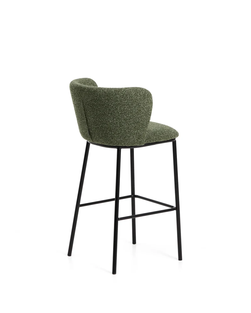 Ciselia dark green thick chenille stool with black legs 75cm