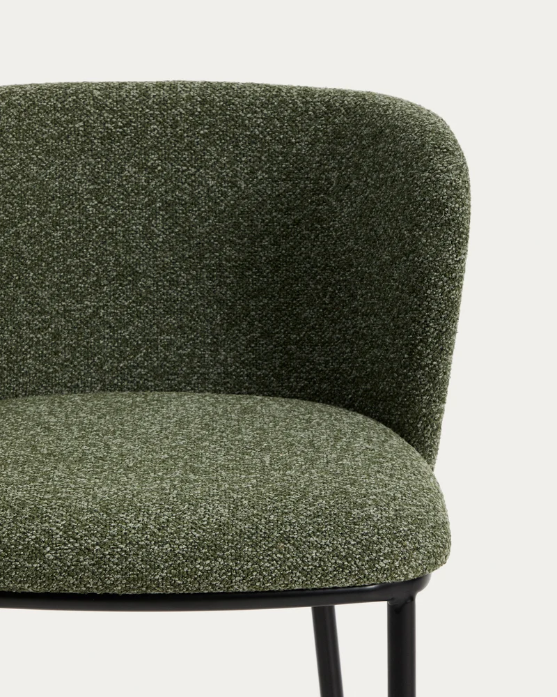 Ciselia dark green thick chenille stool with black legs 75cm