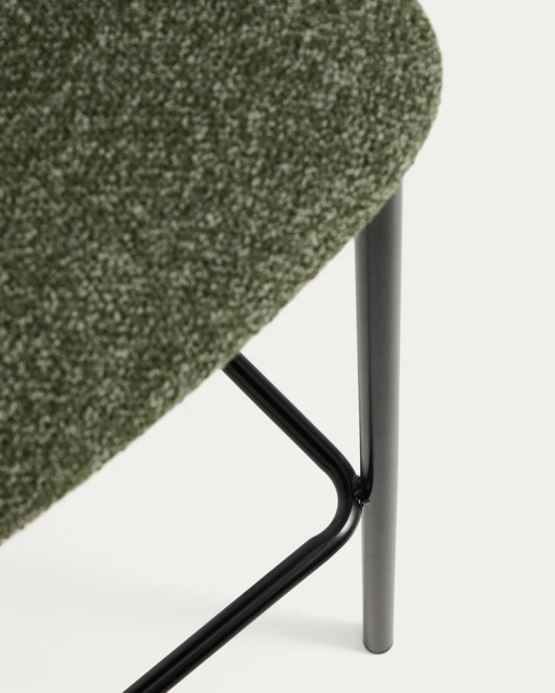 Ciselia dark green thick chenille stool with black legs 75cm