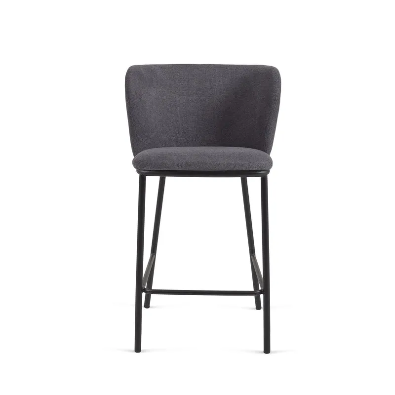 Ciselia stool in dark grey chenille with black legs 65 cm