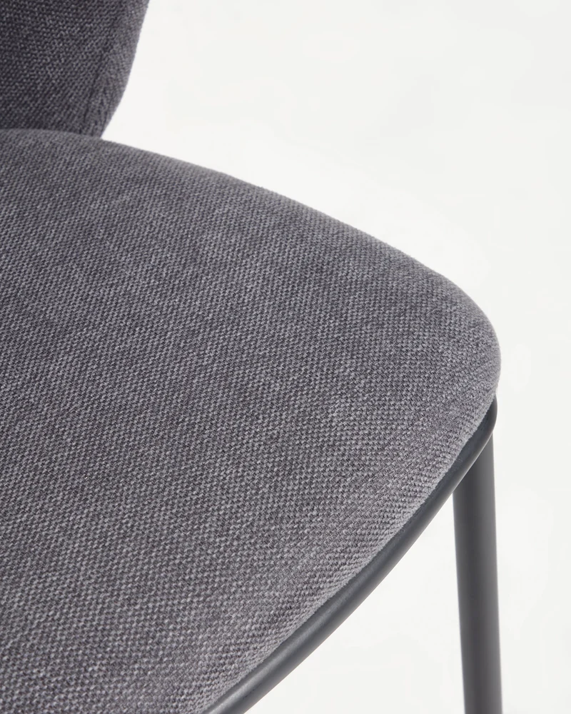 Ciselia stool in dark grey chenille with black legs 65 cm