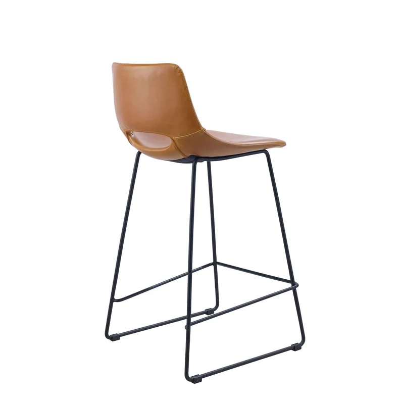 Zahara bar stool in brown synthetic leather with steel legs in black finish 65 cm