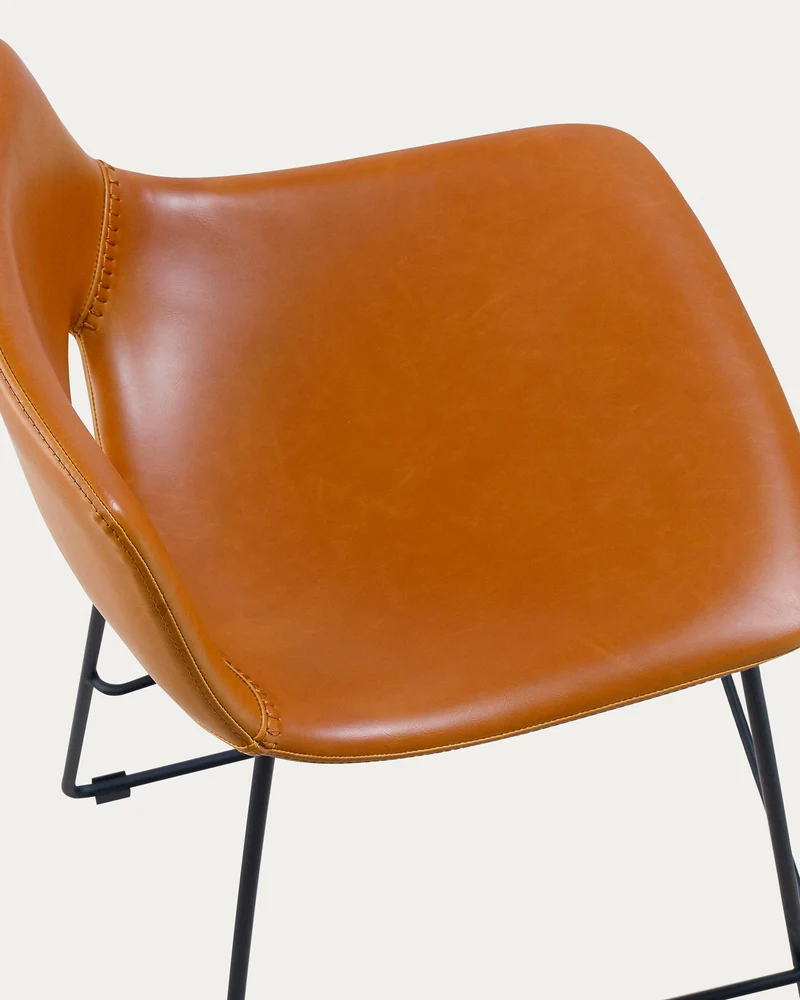 Zahara bar stool in brown synthetic leather with steel legs in black finish 65 cm
