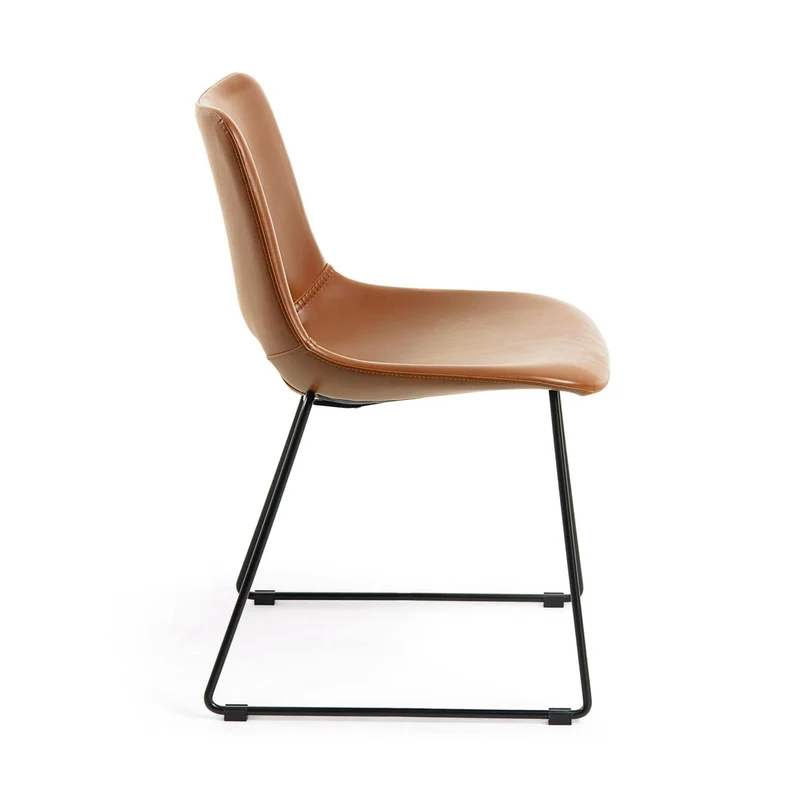 Zahara synthetic leather brown chair with steel legs with black finish