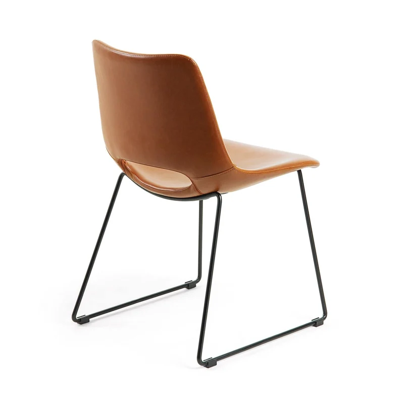 Zahara synthetic leather brown chair with steel legs with black finish