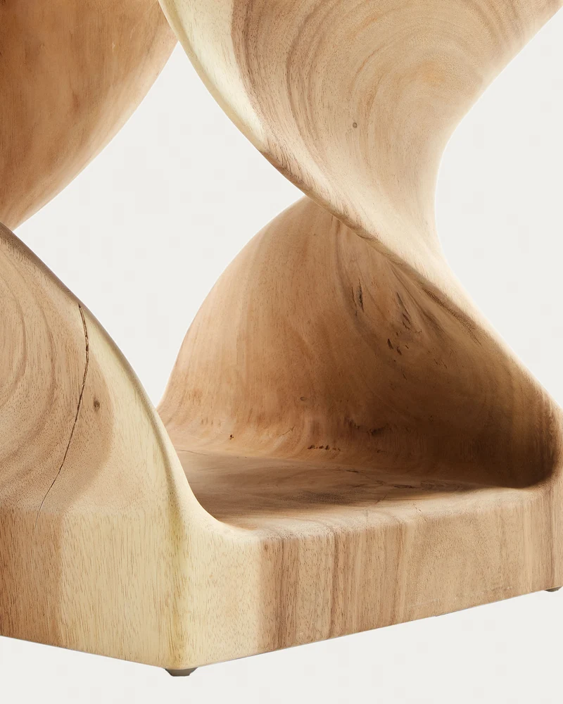 Hakon solid rain tree wood side table with carved interior, 30 x 30 cm