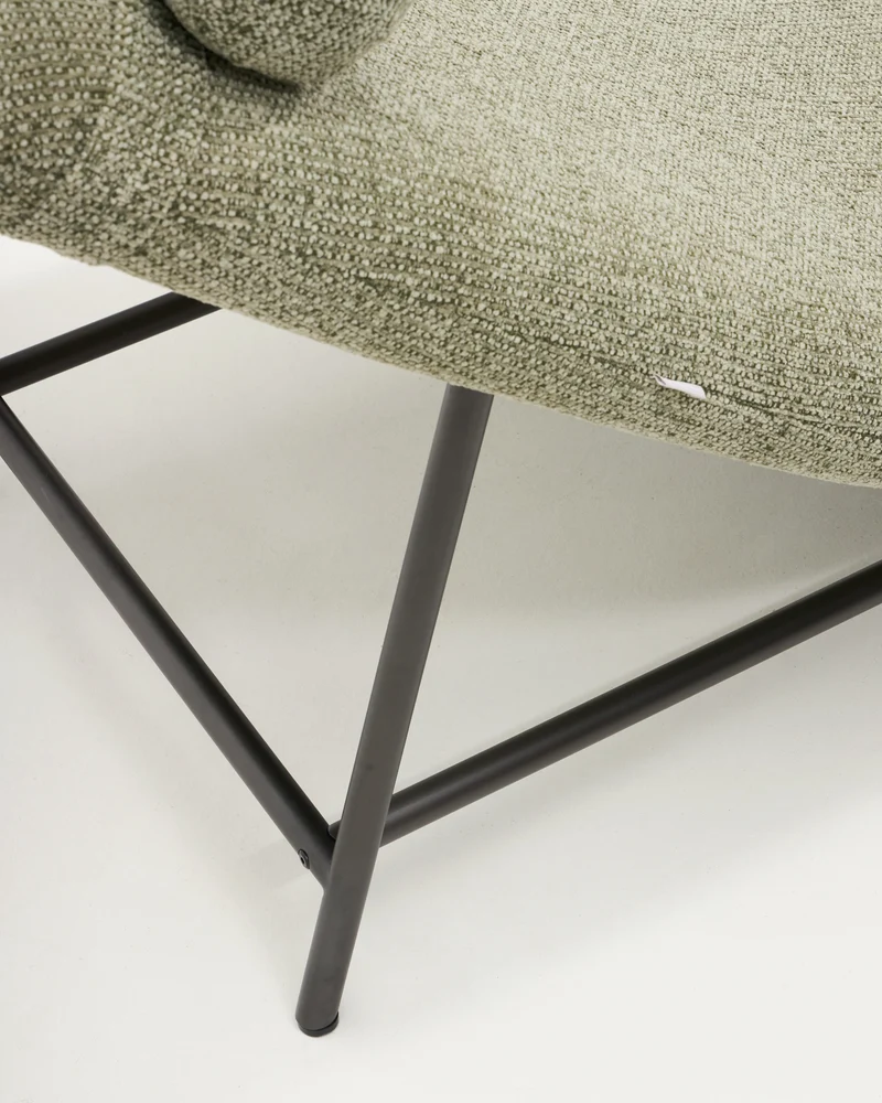 Osla divan in green chenille with brushed graphite stainless steel legs FSC 100% 174 cm