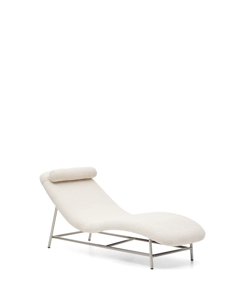 Osla chaise longue in beige chenille with brushed stainless steel legs FSC 100% 175 cm