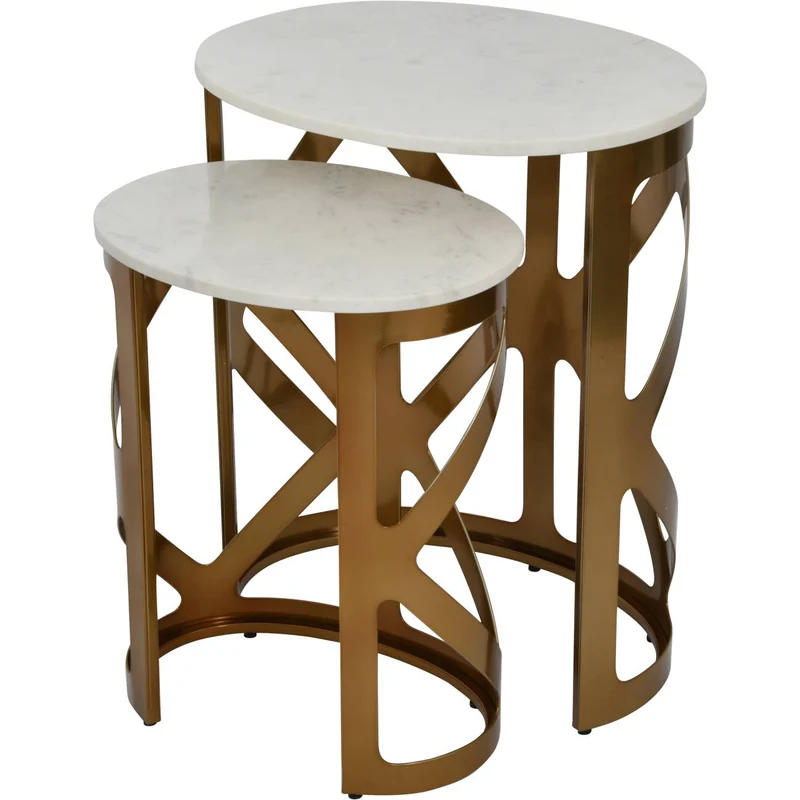 Metropolitan Set Of 2 Side Tables With Off White Marble Top