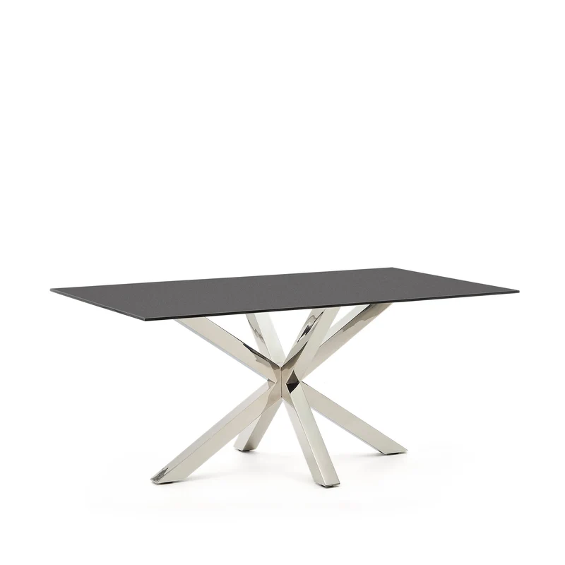Argo table in frosted black glass and stainless steel legs 160 x 90 cm