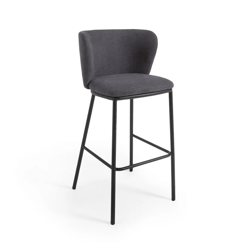 Ciselia stool in dark grey chenille and black legs 75 cm