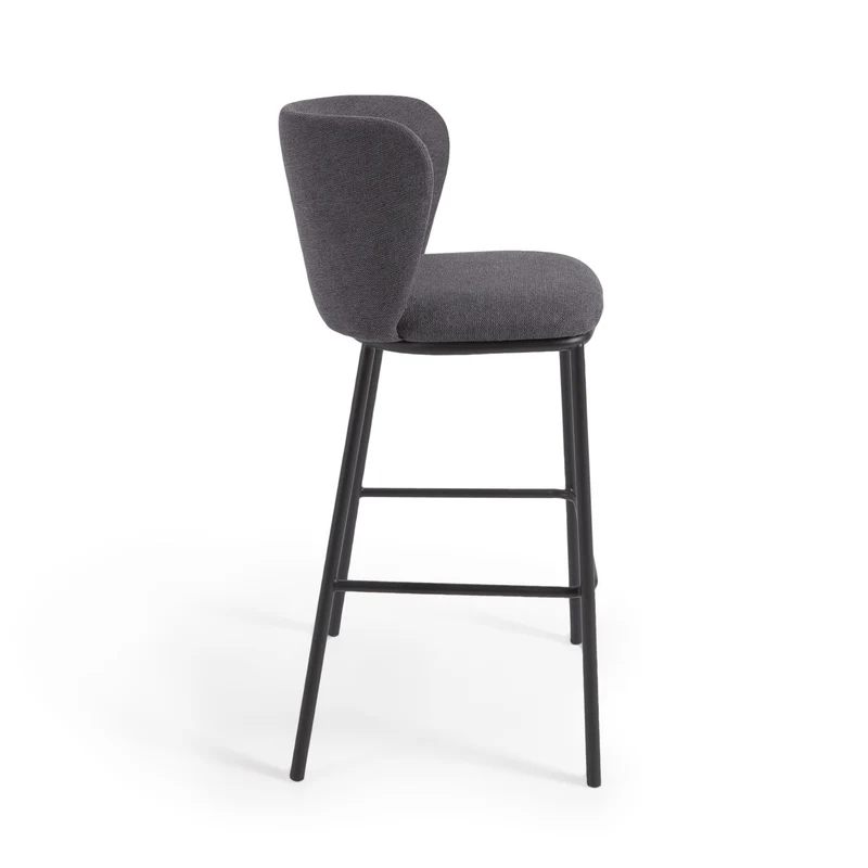 Ciselia stool in dark grey chenille and black legs 75 cm