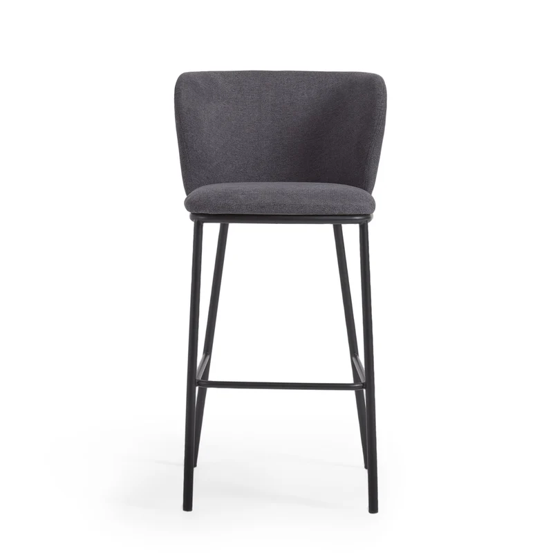 Ciselia stool in dark grey chenille and black legs 75 cm