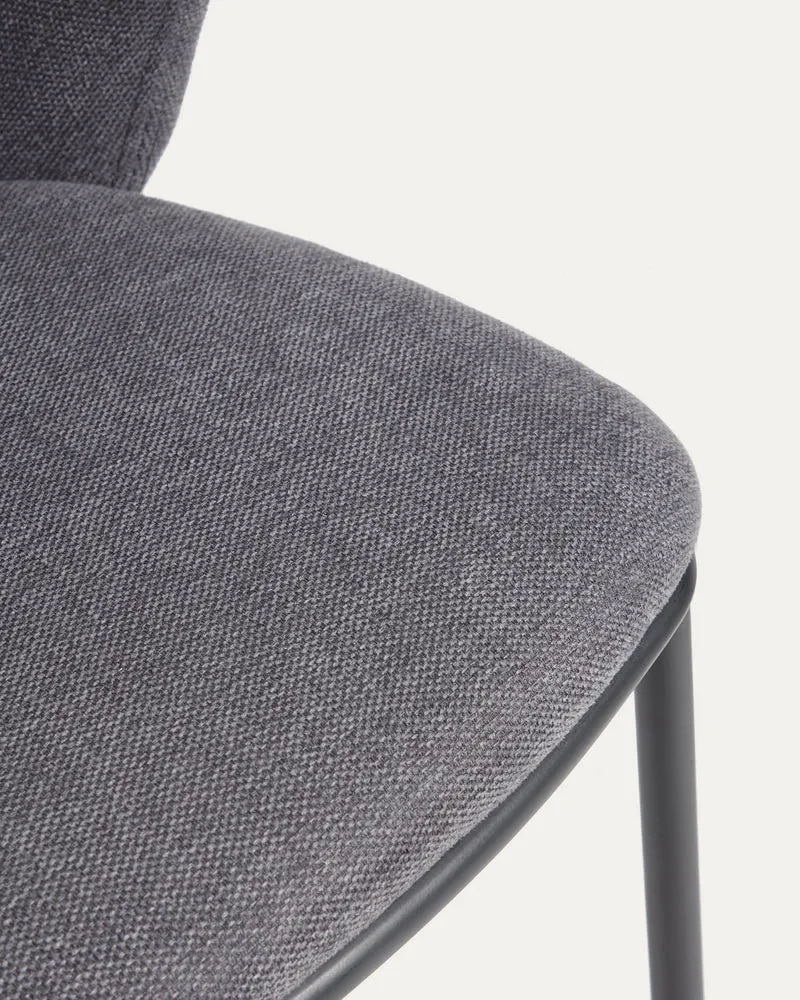 Ciselia stool in dark grey chenille and black legs 75 cm