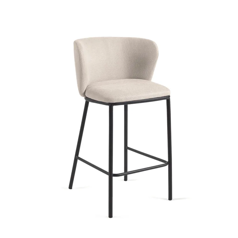 Ciselia stool in beige chenille with black legs 65 cm