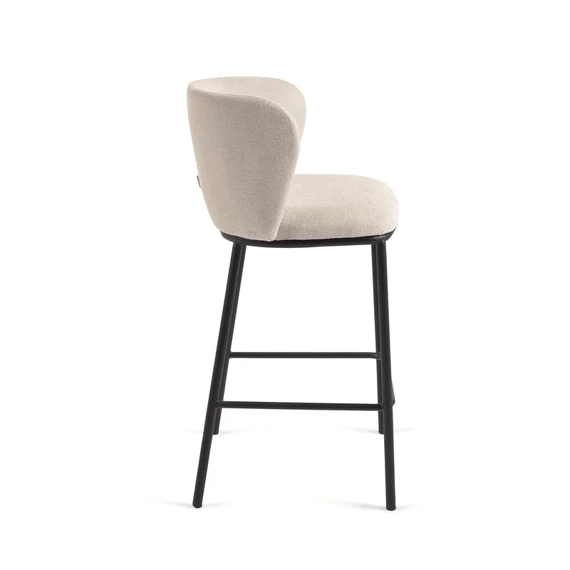 Ciselia stool in beige chenille with black legs 65 cm