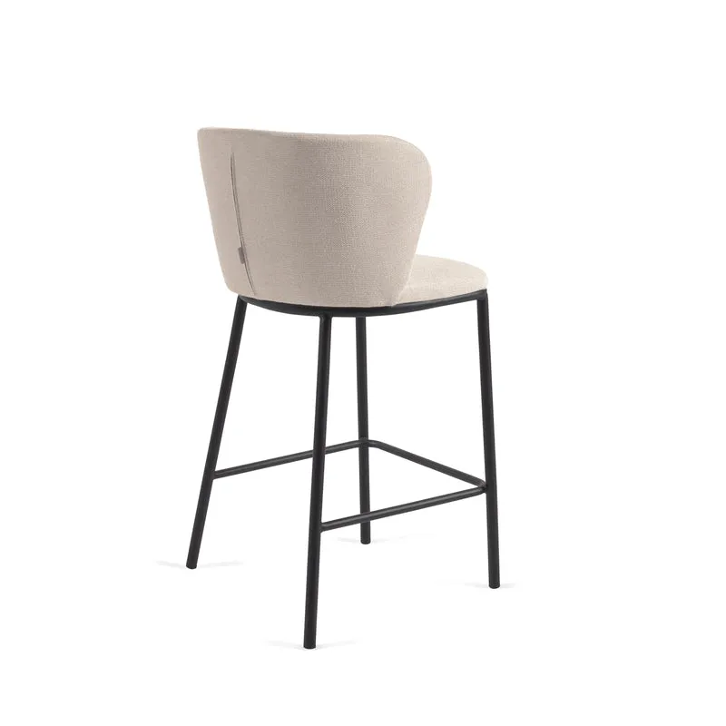 Ciselia stool in beige chenille with black legs 65 cm