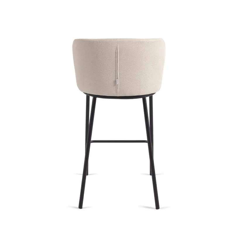 Ciselia stool in beige chenille with black legs 65 cm