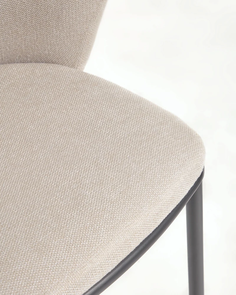 Ciselia stool in beige chenille with black legs 65 cm