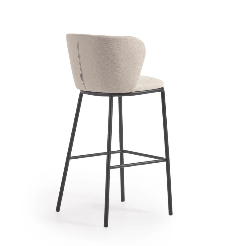 Ciselia stool in beige chenille and black legs 75 cm