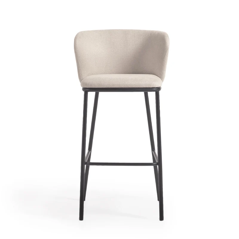 Ciselia stool in beige chenille and black legs 75 cm