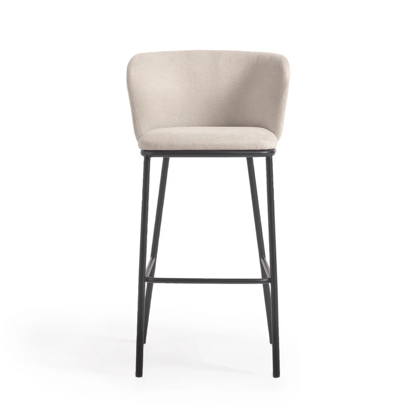 Ciselia stool in beige chenille and black legs 75 cm