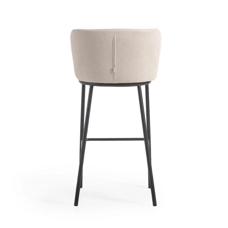 Ciselia stool in beige chenille and black legs 75 cm