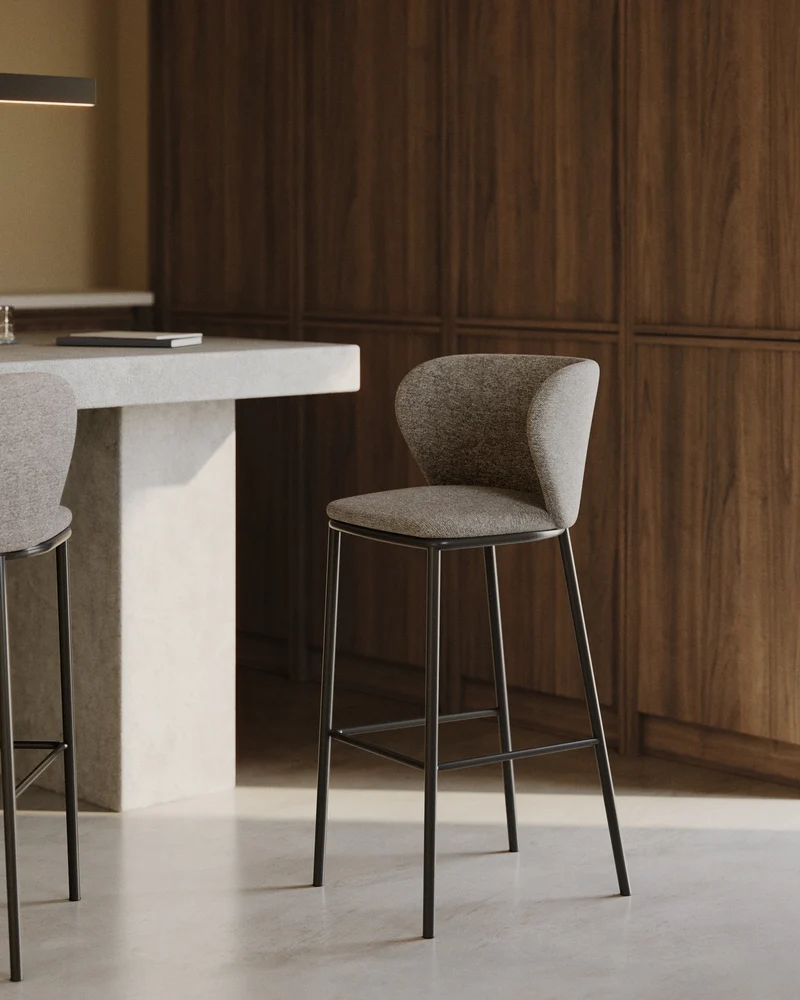 Ciselia stool in brown chenille with black legs 65 cm