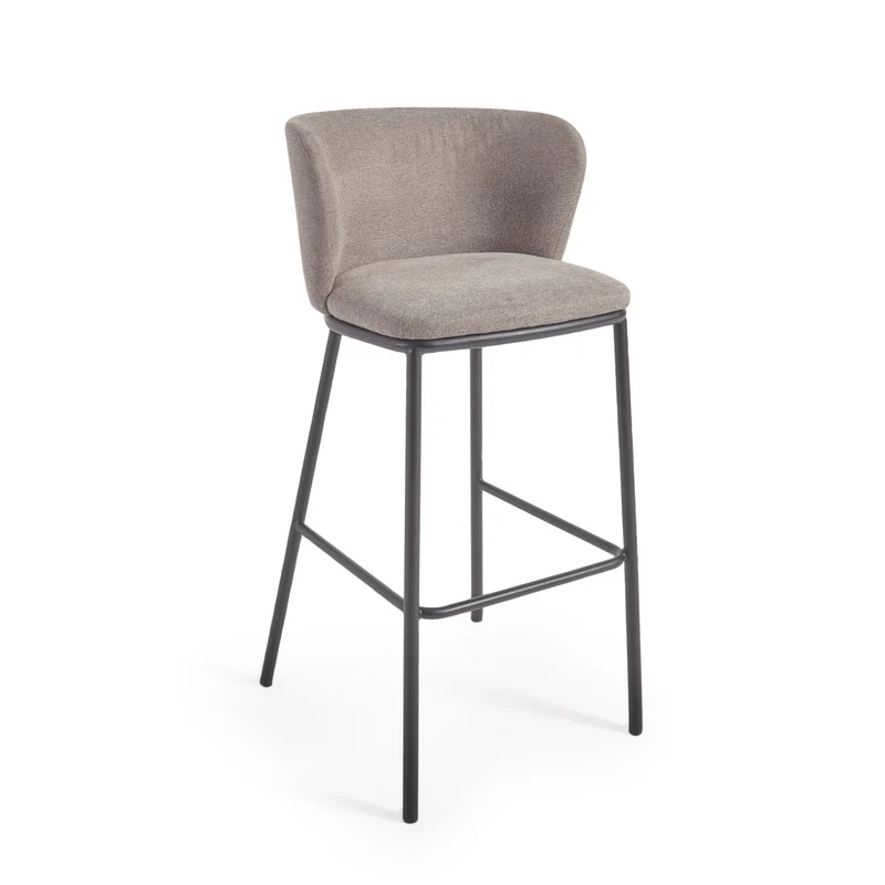 Ciselia stool in light brown chenille and black legs 75 cm