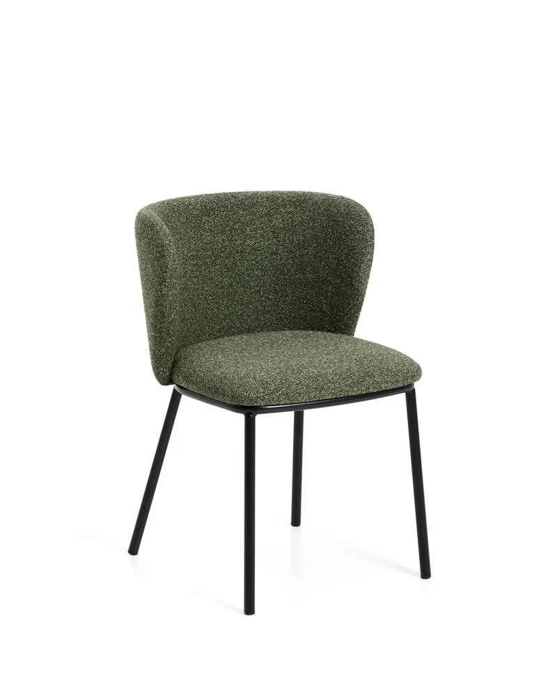 Ciselia dark green thick chenille chair with black legs