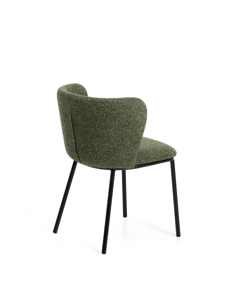 Ciselia dark green thick chenille chair with black legs