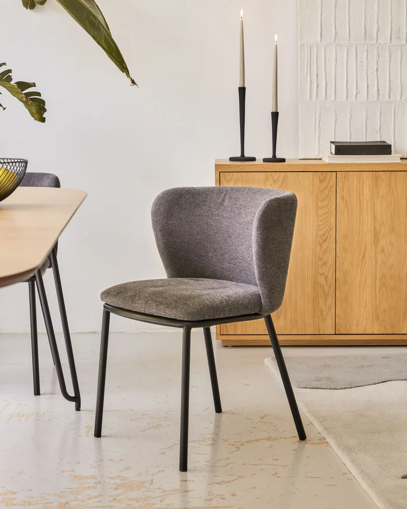 Ciselia chair in dark grey chenille and black legs