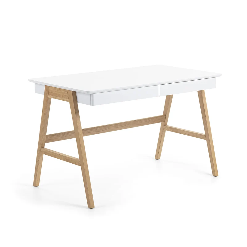 Dyana table in MDF with white lacquer and solid ash wood legs, 120 x 60 cm