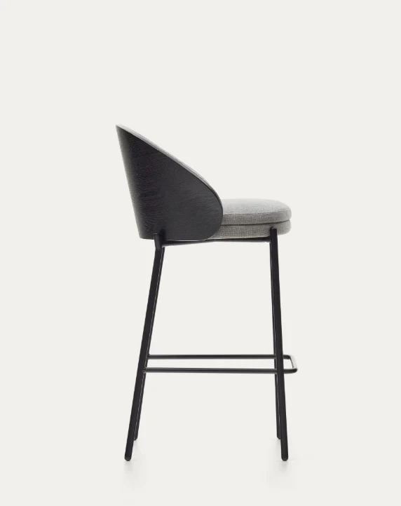 Eamy Stool Grey Chenille & Black Finish 65cm