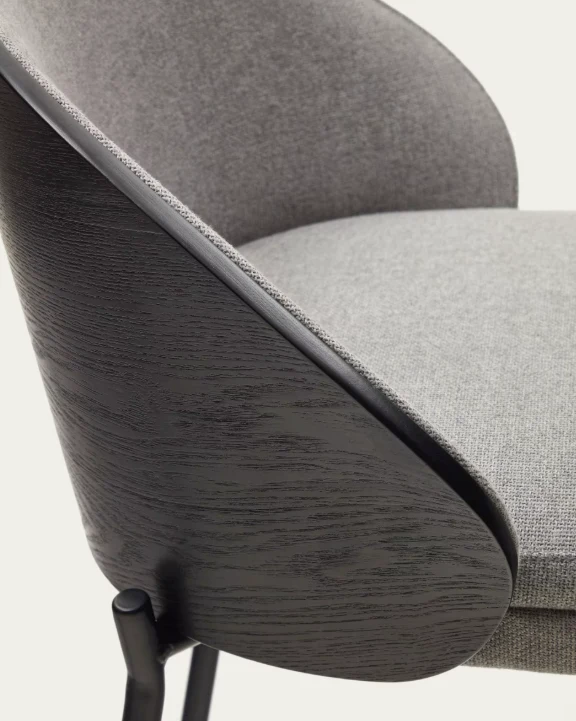 Eamy Stool Grey Chenille & Black Finish 65cm
