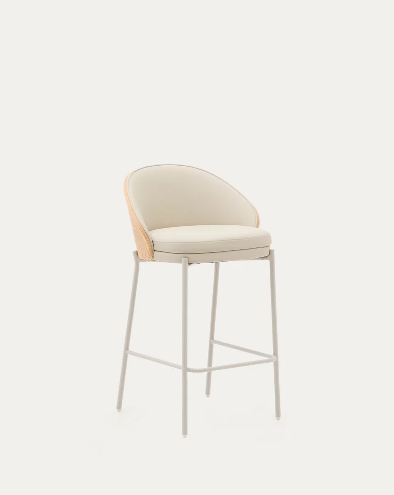 Eamy Stool Beige Flax Leather & Ash Veneer 65 cm