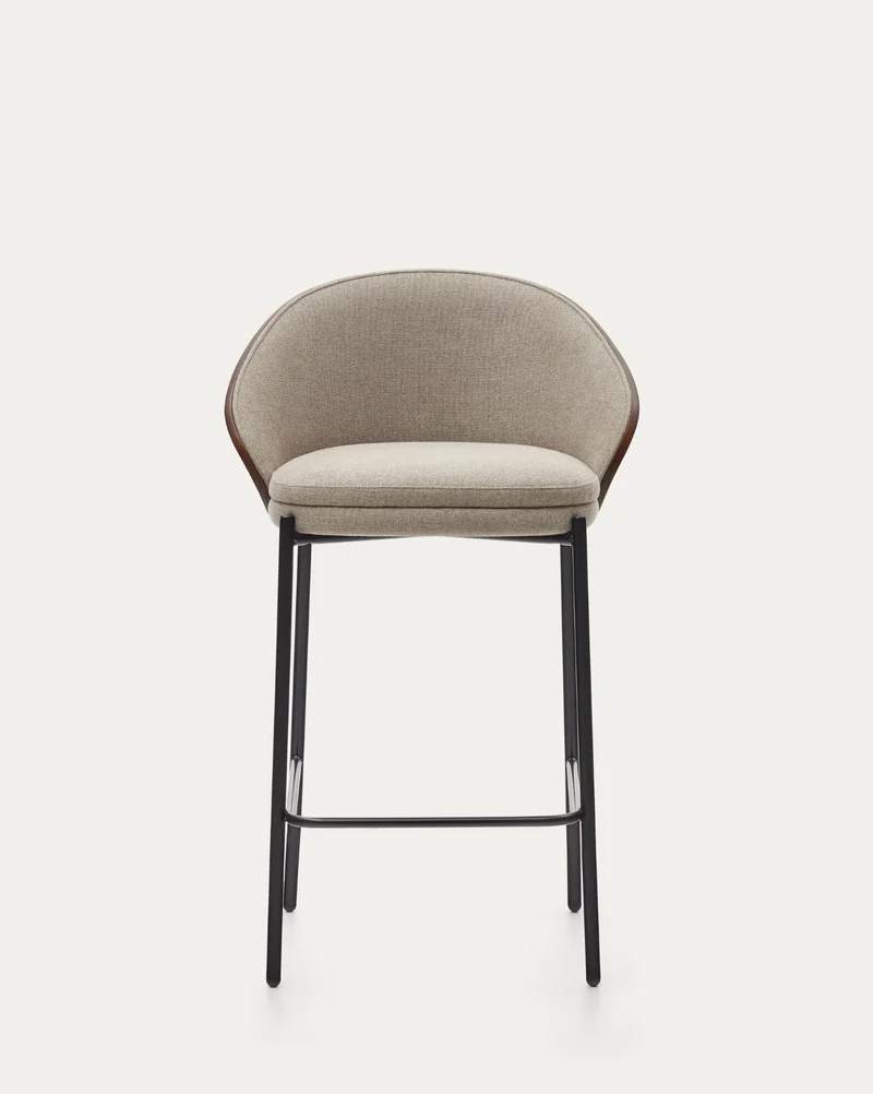 Eamy Stool Light Brown Chenille & Walnut Finish 65 cm