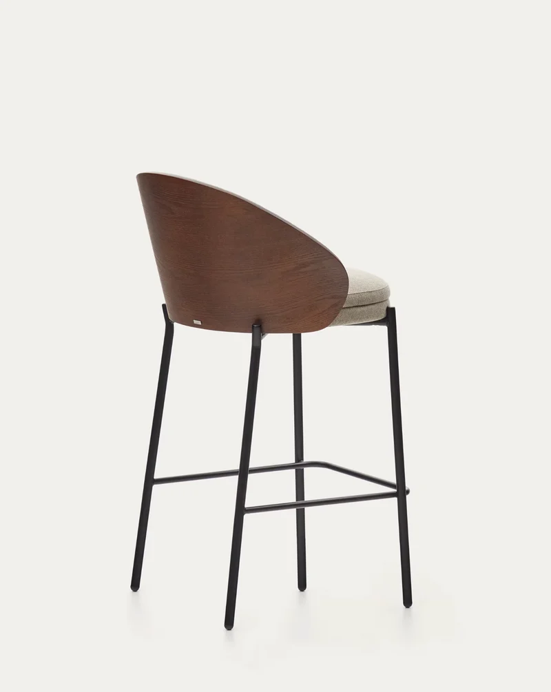 Eamy Stool Light Brown Chenille & Walnut Finish 65 cm