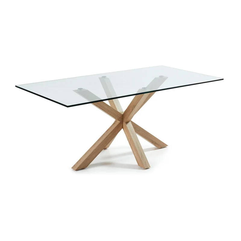 Argo glass table with steel legs with wood-effect finish 200 x 100 cm