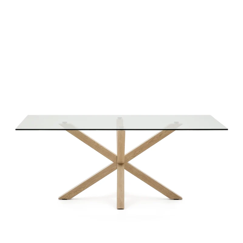 Argo glass table with steel legs with wood-effect finish 200 x 100 cm