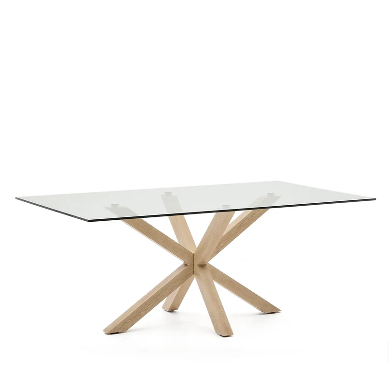 Argo glass table with steel legs with wood-effect finish 200 x 100 cm
